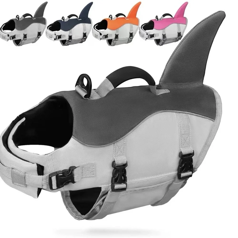 Dog Life Jacket Cute Shark Fin Swimming Vest Rip Stop -Puppy, Dogs -Grey  XS
